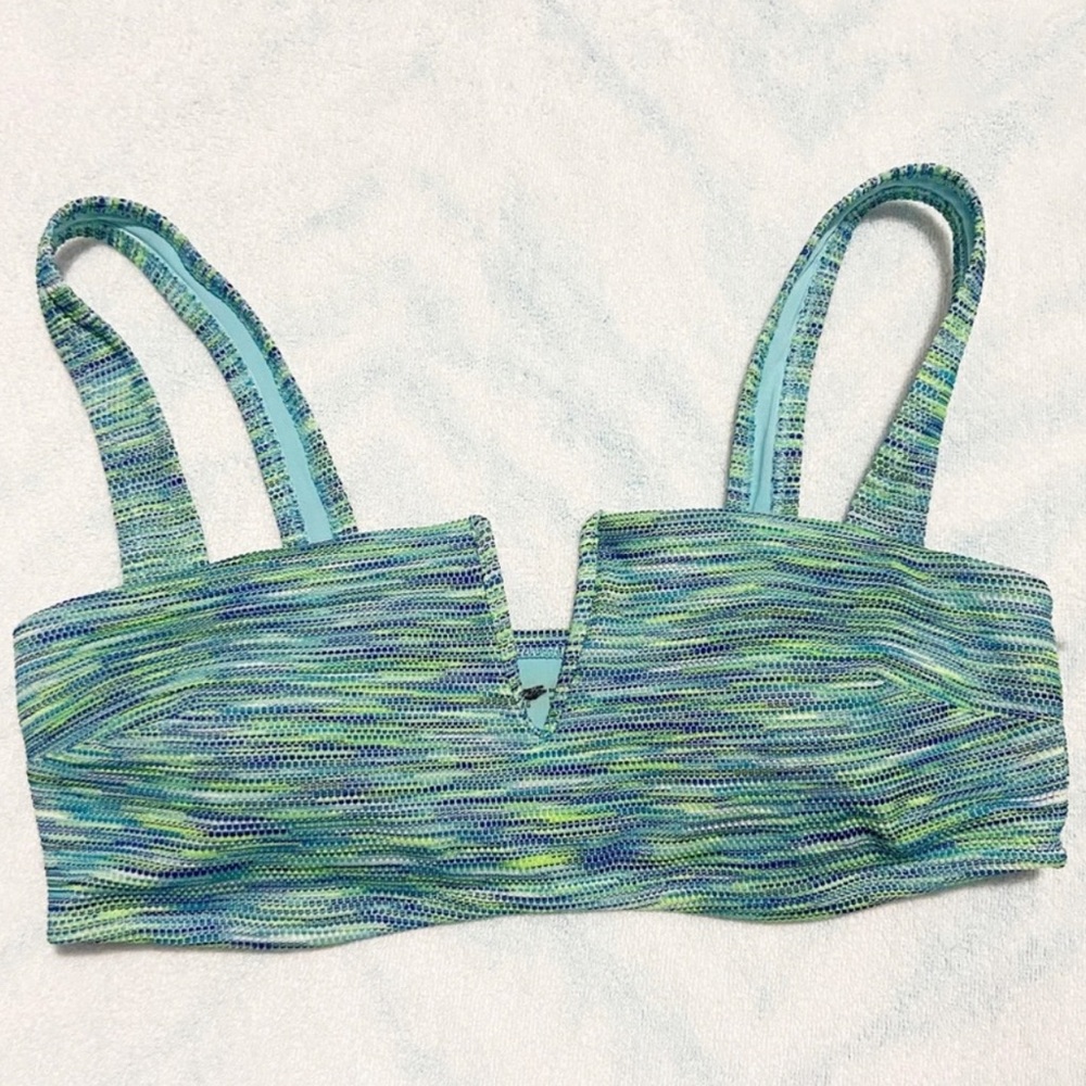 NEW Aerie Green & Blue Space Dye V Wire Bandeau Bralette Bikini Top Size Large L